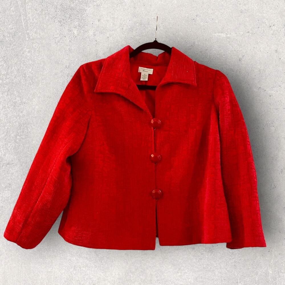 Laura Ashley Woman Jacket 1X Red Blazer Button Front Textured Long Sleeve Lined